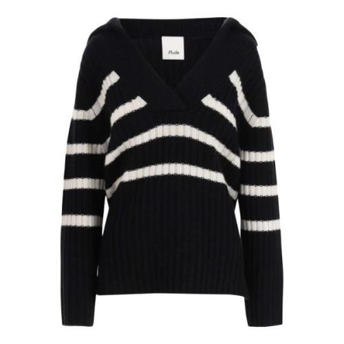 Stribet Uld Cashmere V-Hals Sweater