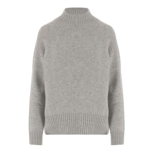 Grå Uld Kashmir Høj Hals Sweater