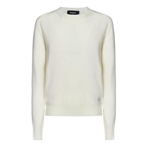 Hvid Uld Crewneck Sweater med Logo