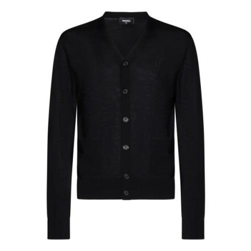 Sort V-hals uld cardigan AW24