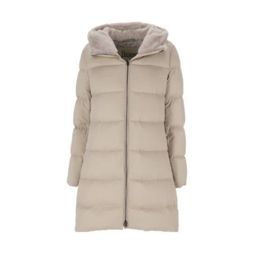 Beige Stof Finish Puffer Jakke