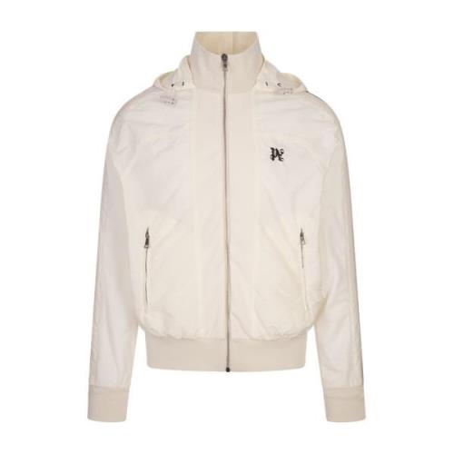 Hvid Sporty Windbreaker Jakke med Striber