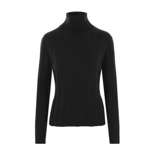 Sort Ribstrikket Turtleneck Sweater