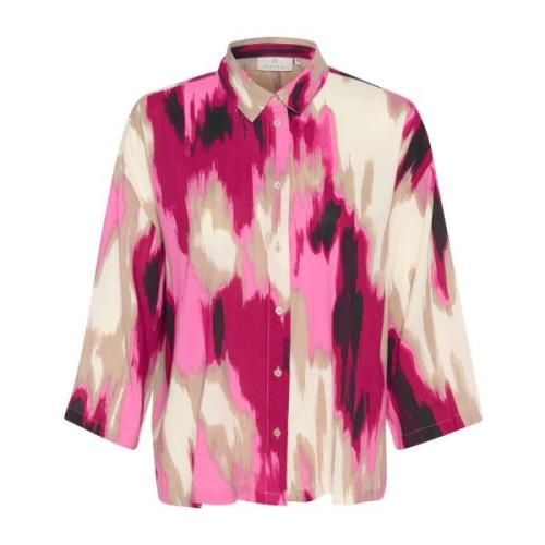 Pink Abstract Print Skjortebluse