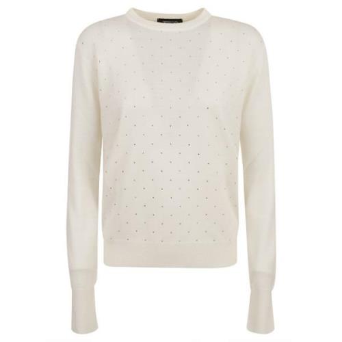 Hvid Crew Neck Sweater med Strass