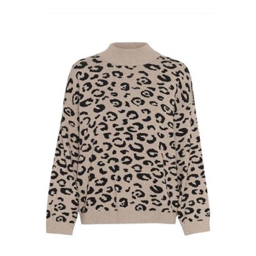 Leopard Print Strik Pullover Sweater