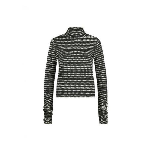 Sort Turtleneck Top med Hvid Blomst Print