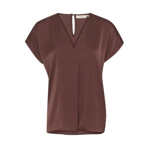 Brun Puce Bluse med V-hals