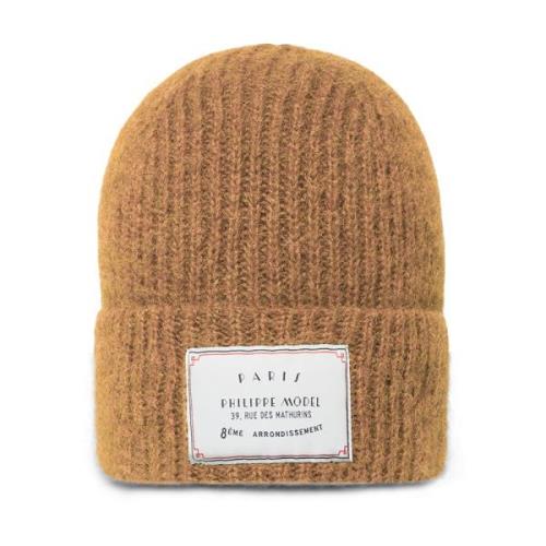 Mohair Uld Beanie med Broderet Patch