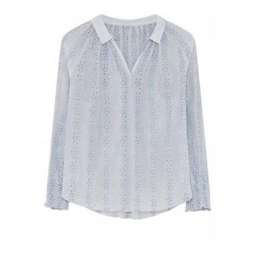 Feminin Bluse med V-Hals og Smock Manchetter