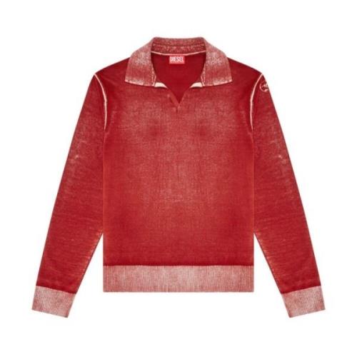 Rød Bomuld Strik V-Hals Sweater