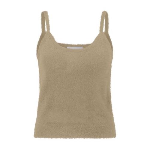 Beige Top med Rund Hals