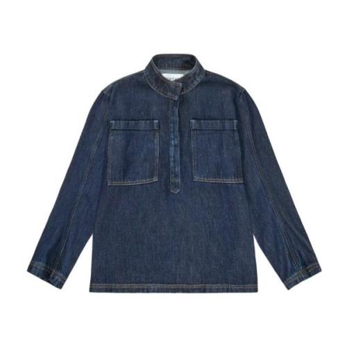 Denim Oversized Skjorte med Lommer