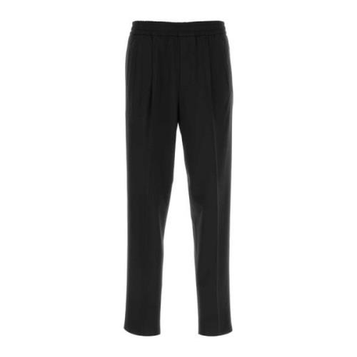 Strækbar Sort Polyesterblandings Joggers