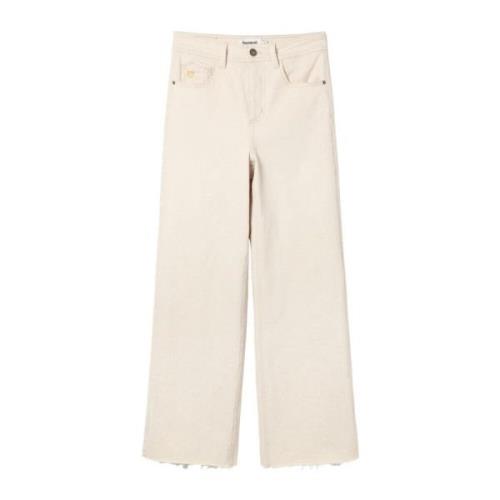 Beige Bomuld Bland Jeans med Lynlås