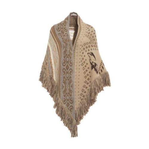 Frynset Jacquard Cape med Pailletapplikationer