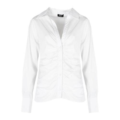 Elegant V-Neck Bluse med Knappelukning