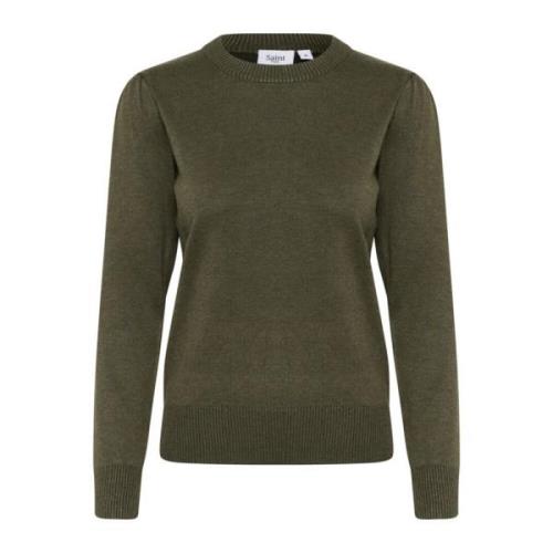 Army Green Melange Strik Pullover