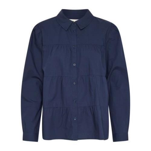 Navy Blazer Skjorte med Flæser