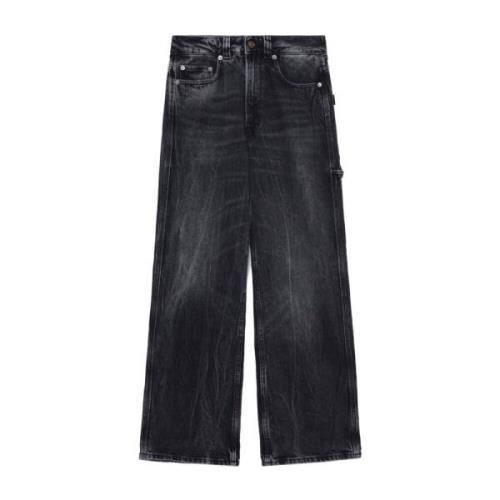 Sorte Wide Leg Jeans med Slidt Effekt