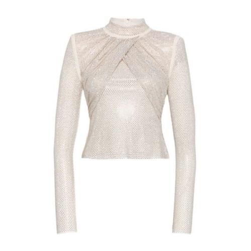 Rhinestone Mesh Hvid Skjorte