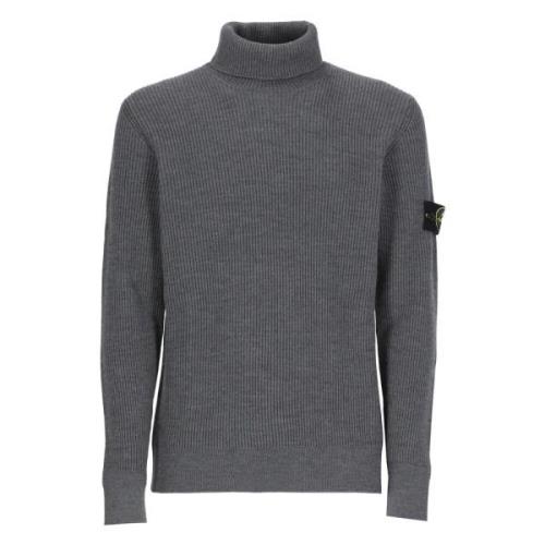 Ribbet Højhalset Sweater Grå