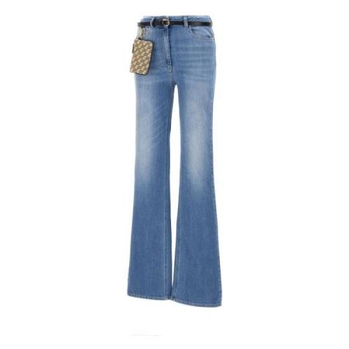 Blå Flare Jeans med Broderi