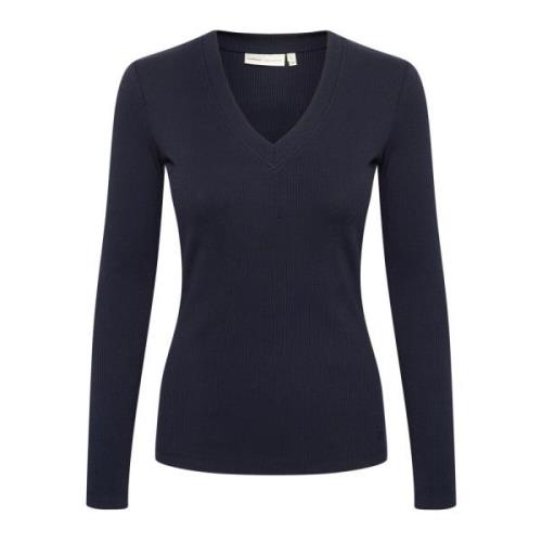 V-Neck Langærmet Top Marineblå