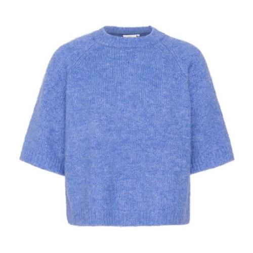 Blå Cropped Strik Pullover Sweater