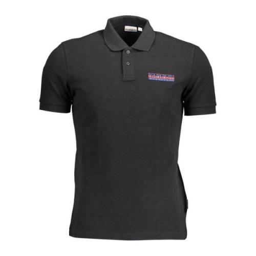 Sort Bomuld Polo Shirt med Print