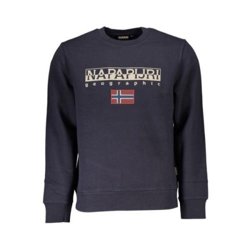 Blå Fleece Pullover med Rund Hals