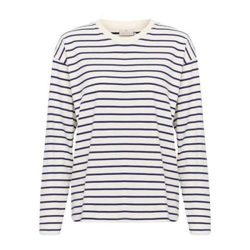 Stribet Langærmet T-shirt Antique White/Beacon Blue