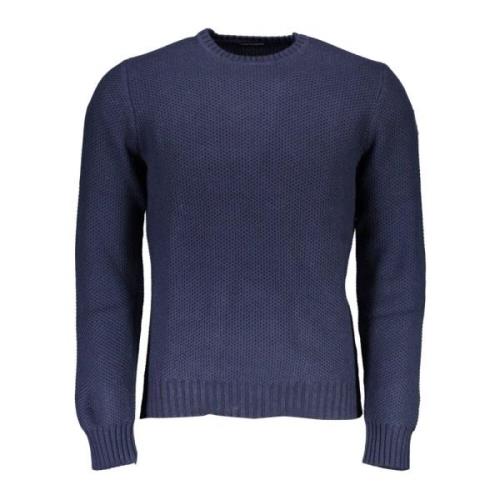 Blå Crewneck Sweater med Kontrastdetaljer