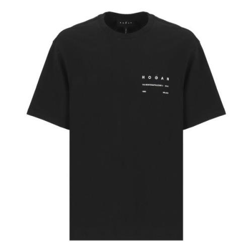 Sort Bomulds T-shirt med Logo Print