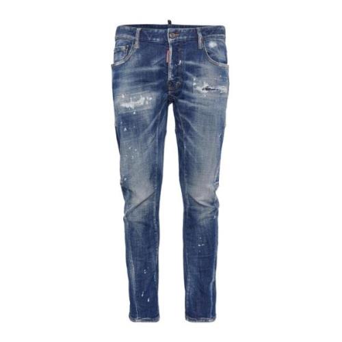 Blå Distressed Skinny Jeans