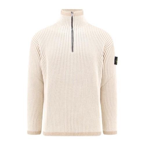 Ribbet uld halv lynlås sweater