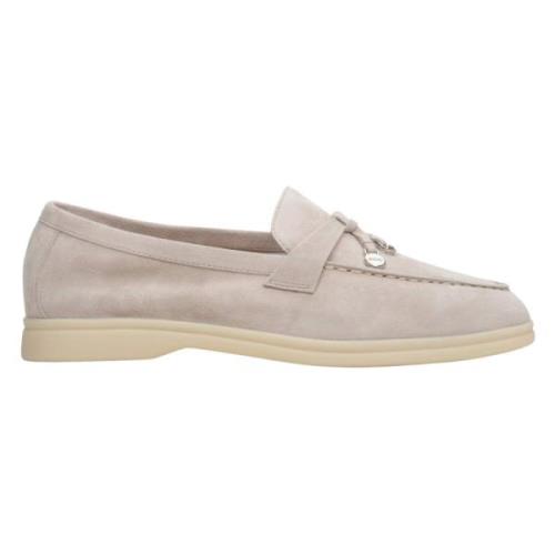 Lyse Beige Tassel Loafers i Velour