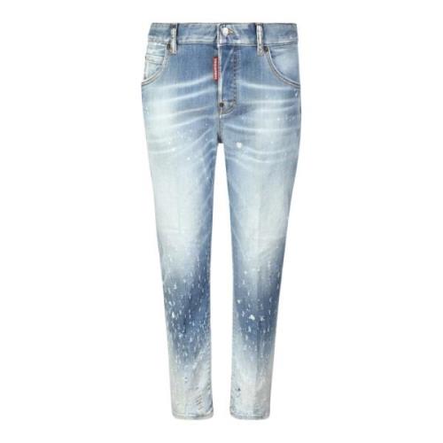 Blå Distressed Skinny Læder Jeans