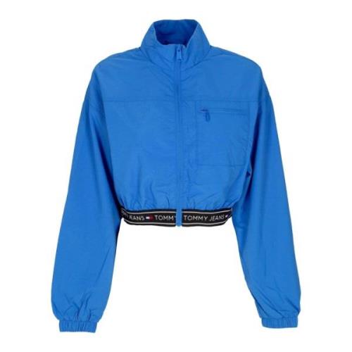 Blå Crop Windbreaker Jakke med Taping