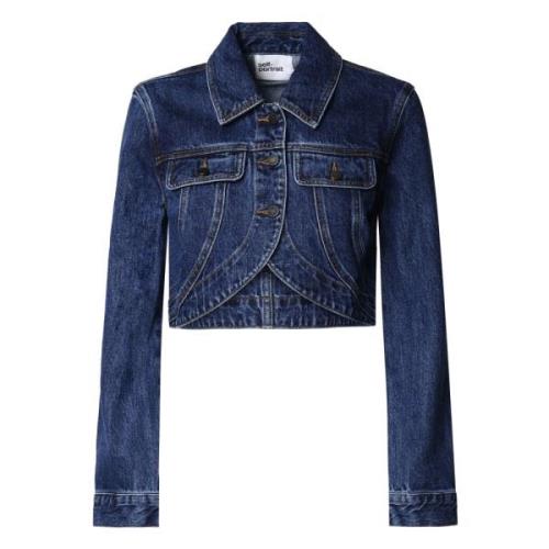 Denim Cropped Jakke med Lommer