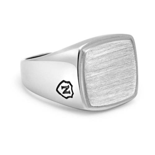 Mens Silver Signet Ring with Brushed Steel