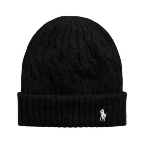 Sort Uld Kashmir Beanie Kabelstrik