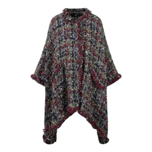 Multifarvet Tweed Poncho Cape FW24