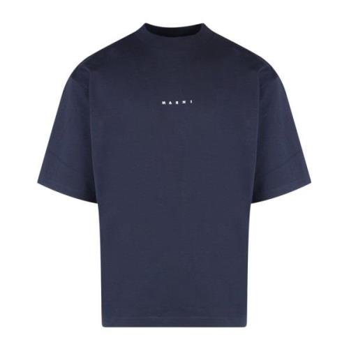 Blå Crew-Neck Bomuld T-Shirt