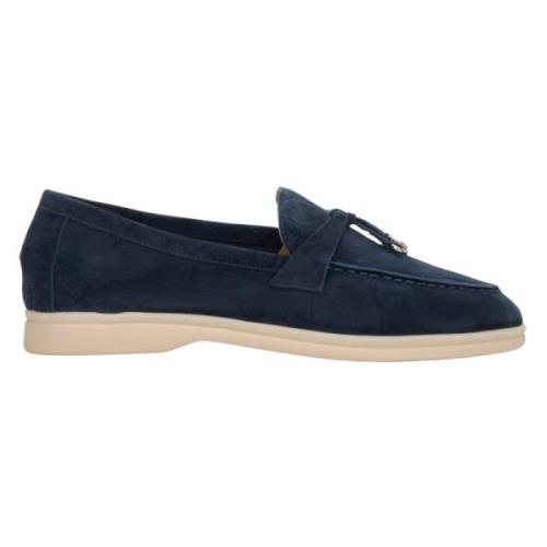 Marineblå Velour Loafers med Tassel