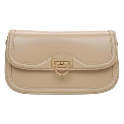 Beige Skuldertaske med Guld Hardware