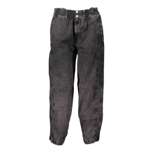 Sort Denim Jeans med Elastisk Talje