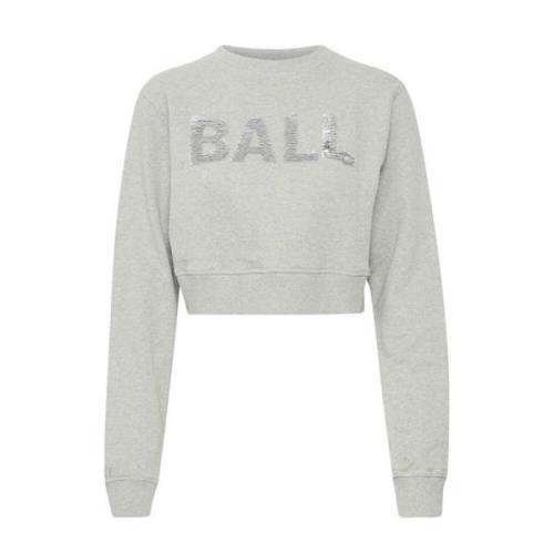 Grå Cropped Sweatshirt med Paillet Logo