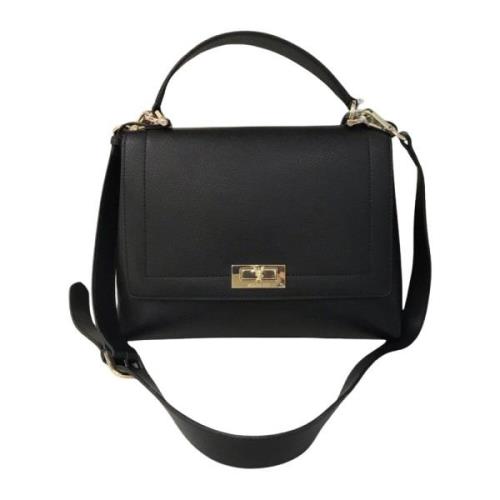 Sort Hammeret Læder Crossbody Taske