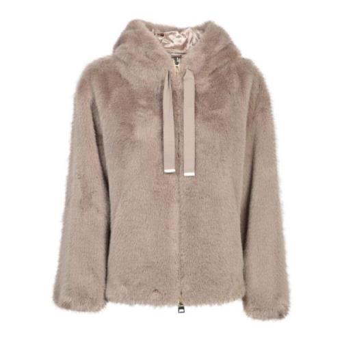 Beige Faux Fur Bomber Jacket